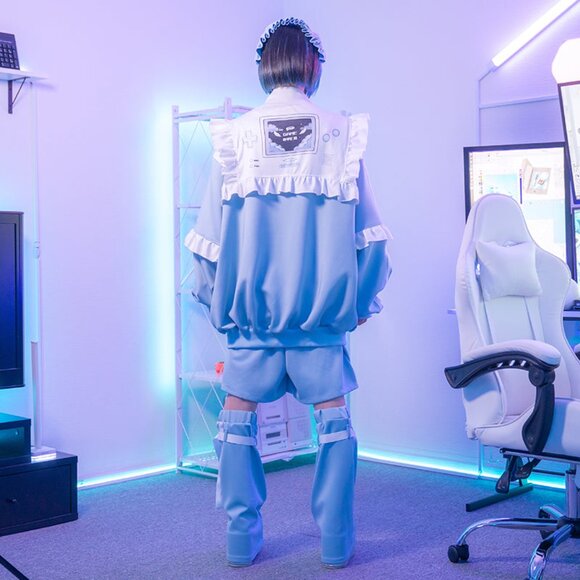 NEW ACDC Rag - Game Over Frill Pastel Blue Jersey Oversized Jacket - Picture 5 of 9